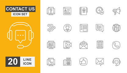 Contact us icon set. Message, support, communication, customer, mail and more line icon.
