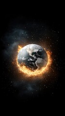 Fototapeta premium Planet Earth faces fiery destruction, symbolizing the urgent need to address climate change and its catastrophic consequences