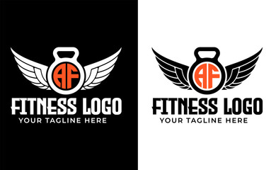 AF Gym, AF fitness logo, Sport, bodybuilding and gym king concept, Vector illustration Vector hand drawn silhouette of strong hand lifting up steel dumbbell isolated on white background
