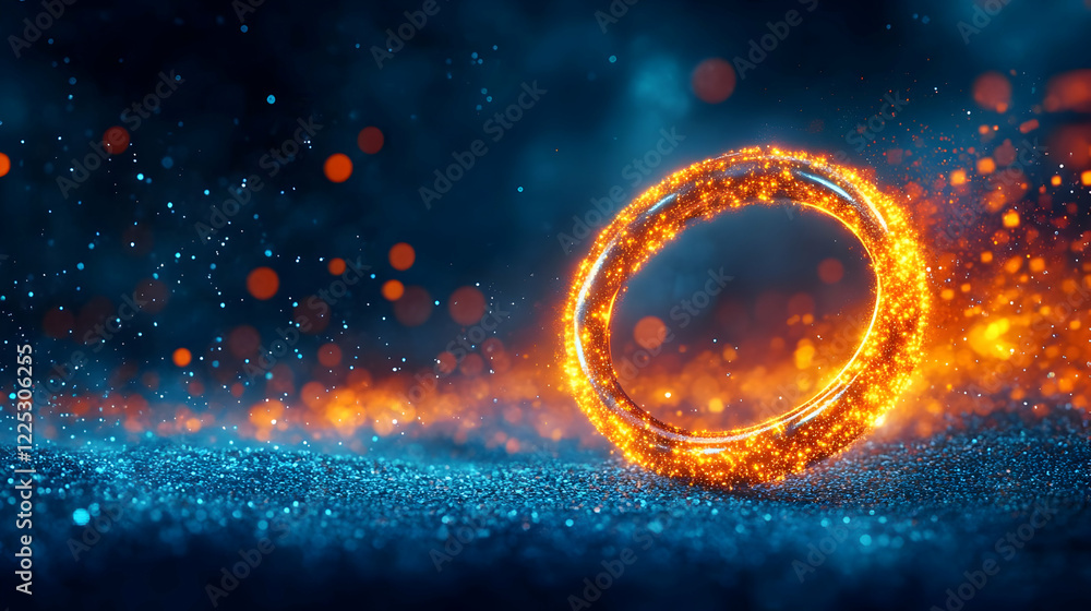 Poster an enchanting glowing ring in vibrant colors against a mystical background, creating a magical and m