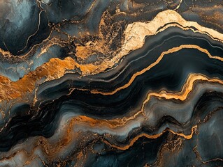 Obraz premium Abstract marble texture with dark blue and gold wavy patterns creating a sophisticated design