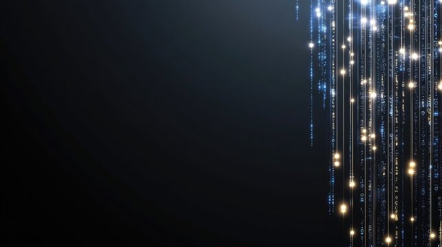 A detailed background featuring glowing elements and binary code set against a dark blue backdrop, ideal for technology themes