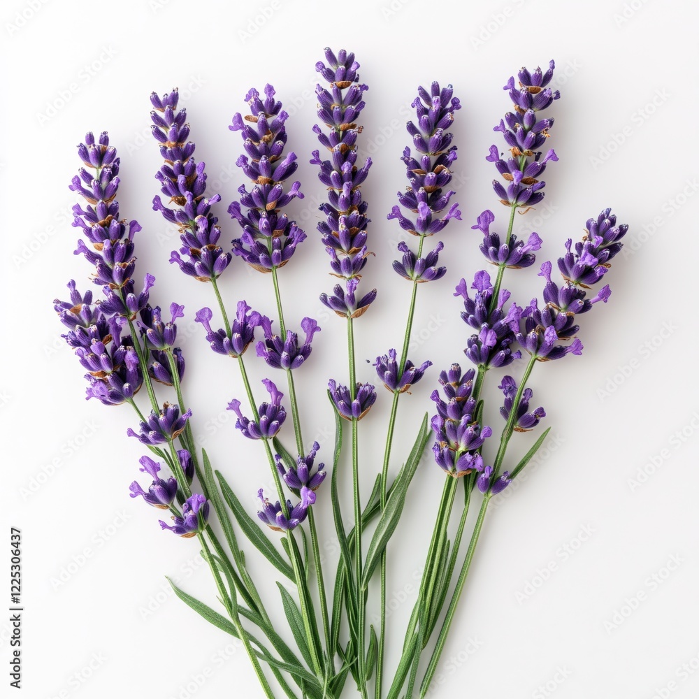 Aufkleber lavender flower stems arranged vertically on a white background creating a botanical pattern