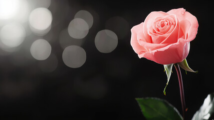 Artistic single pink rose on deep black background, showcasing elegance and beauty