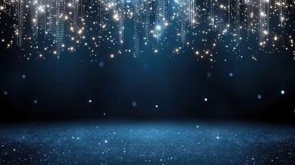 A detailed background featuring glowing elements and binary code set against a dark blue backdrop, ideal for technology themes