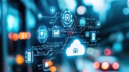 Futuristic Digital Cloud Network Cybersecurity Technology Concept