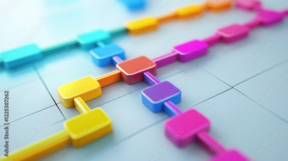 Poster efficient project planning and execution steps visualized, 3d illustration, flat design, side view, 