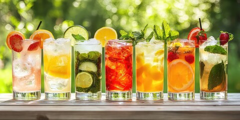 A lineup of cocktails made during a workshop.