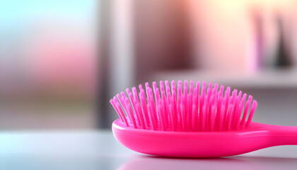 A vibrant pink hairbrush resting on a surface, ideal for beauty and personal care concepts.