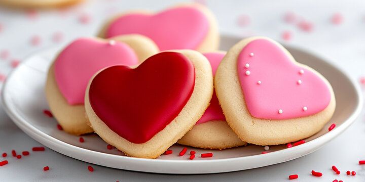Heart-Shaped Sugar Cookies Decorated with Pink - Ideal for Valentines Day and Baking Blogs