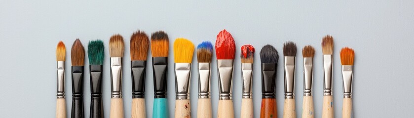 Fototapeta premium A collection of diverse paint brushes organized neatly.