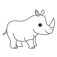 Cute rhinoceros coloring page for kids. Smiling rhinoceros doodle. Children's coloring activity sheet. Cute Illustration to Color.