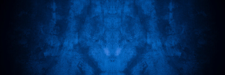 Old wall pattern texture cement blue dark abstract  blue color design are light with black gradient background.