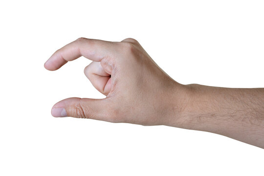 Human hand making a pinch gesture isolated on transparent background. 