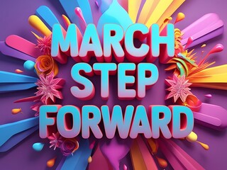 March Step Forward Colorful 3D Typography Design