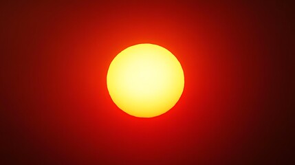 A vibrant yellow sun sets against a red sky
