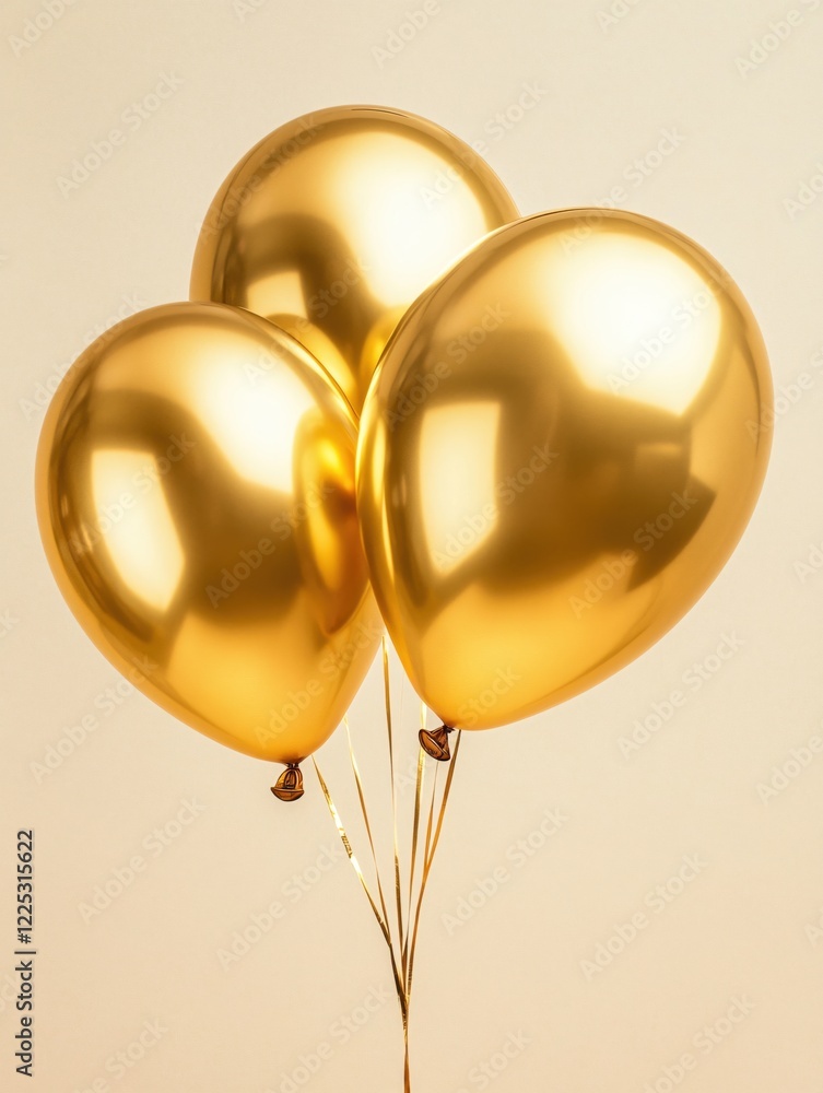 Poster three golden balloons floating against a light background creating a festive and elegant scene