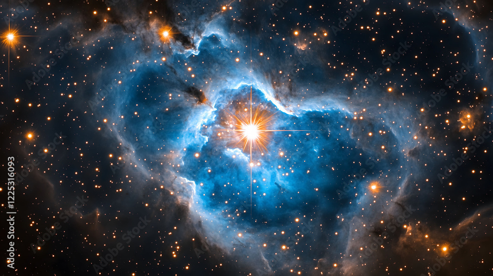 Aufkleber celestial view of a blue hued nebula swirling in deep space. generative ai
