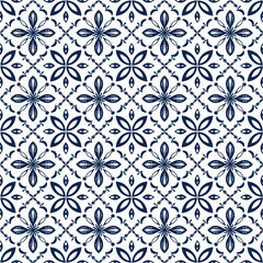 Elegant Blue and White Tile Pattern with Symmetrical Decorative Styling
