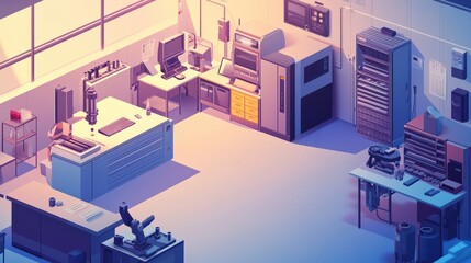 Fototapeta premium Modern workshop interior featuring advanced machinery and organized tools in a vibrant setting