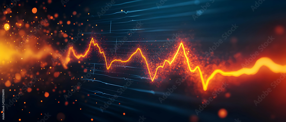 Poster dynamic abstract visualization of vibrant energy waves and particles, representing technological inn