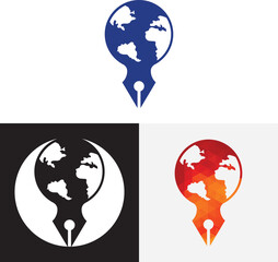 Pen nib and globe logo vector. Education Logo. Institutional and educational vector logo design.