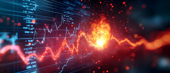 Fototapeta premium Dynamic visualization of data trends showcasing vibrant graphs and bursts of energy, symbolizing innovation and analysis.