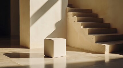 Minimalist Interior Design Featuring Cube and Staircase