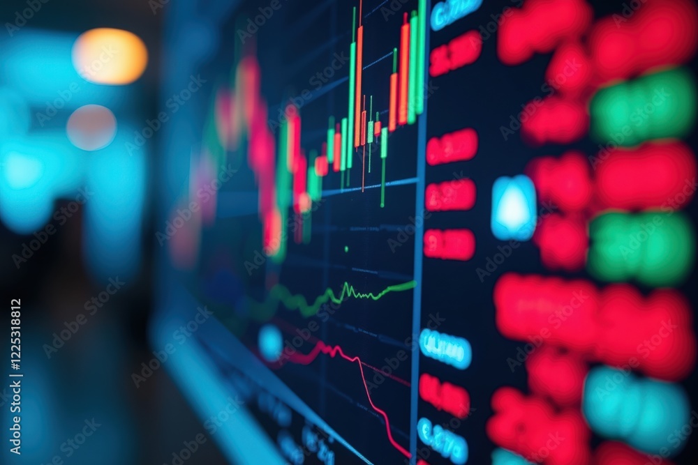 Aufkleber visual analysis of stock market performance with digital financial data displayed on a screen in a m