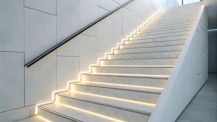 Obraz premium Modern Interior Staircase with Illuminated Steps and Minimal Design