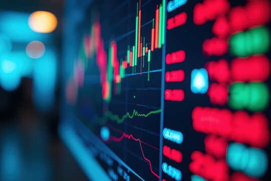 Visual Analysis of Stock Market Performance with Digital Financial Data Displayed on a Screen in a Modern Trading Environment