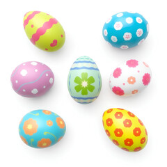 Obraz premium A colorful and festive illustration featuring Easter eggs decorated with intricate patterns, floral designs, and vibrant spring colors. The composition embodies the joy and celebration of Easter