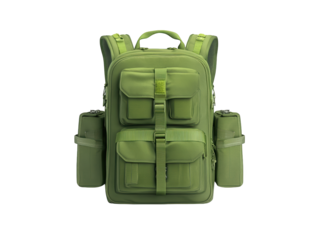 Durable green backpack with front pocket, your perfect travel companion for everyday adventures