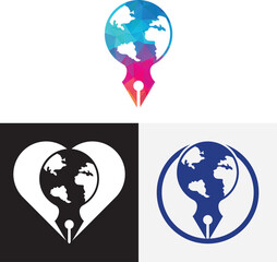 Pen nib and globe logo vector. Education Logo. Institutional and educational vector logo design.
