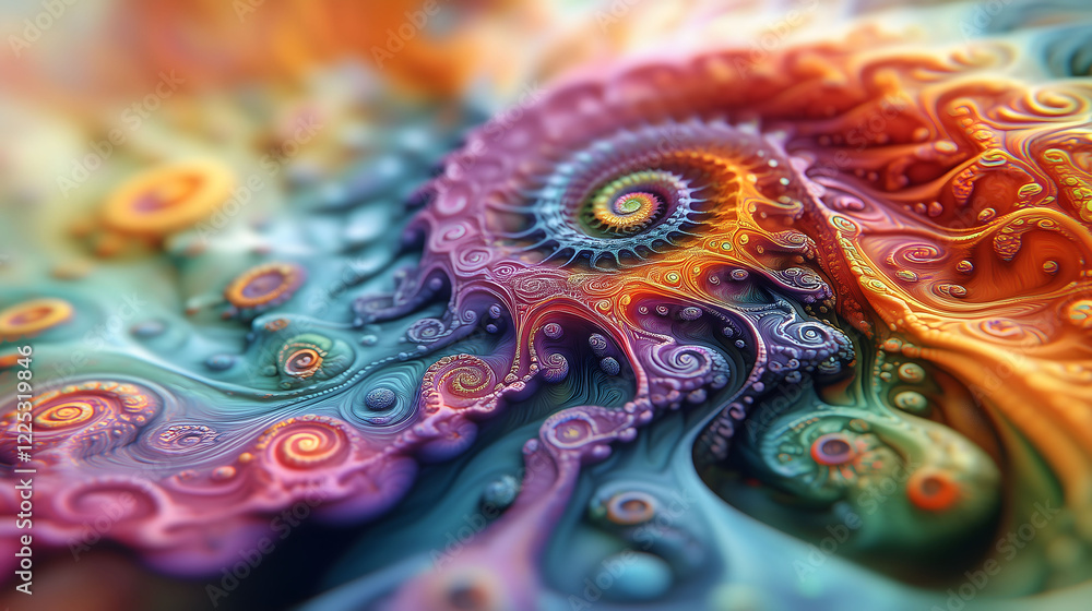 Poster close up view of vibrant swirling colors in an abstract arrangement of patterns. generative ai
