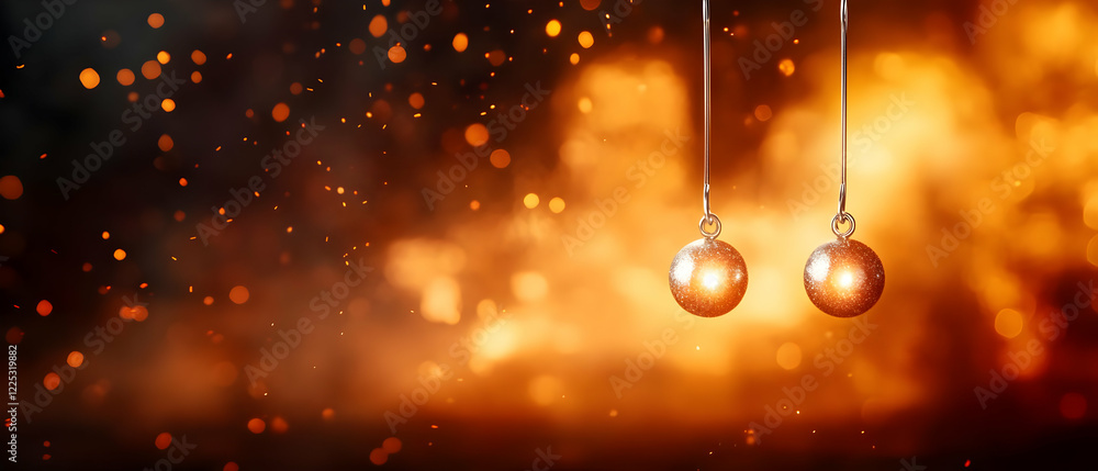 Poster stunning abstract image of glowing abstract spheres against a fiery background, creating a mesmerizi