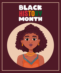 Black history month banner with african american woman. Vector graphic design illustration for banner, card and poster. Freedom concept