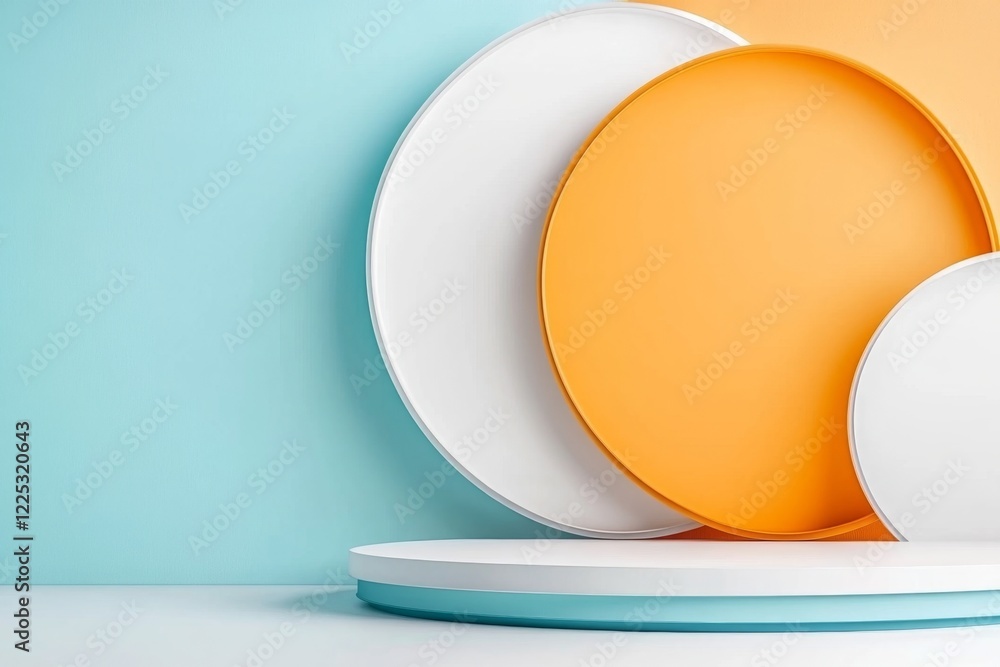 Poster A minimalist design featuring two interlocking circles in complementary colors, such as orange and blue, set against a clean white background