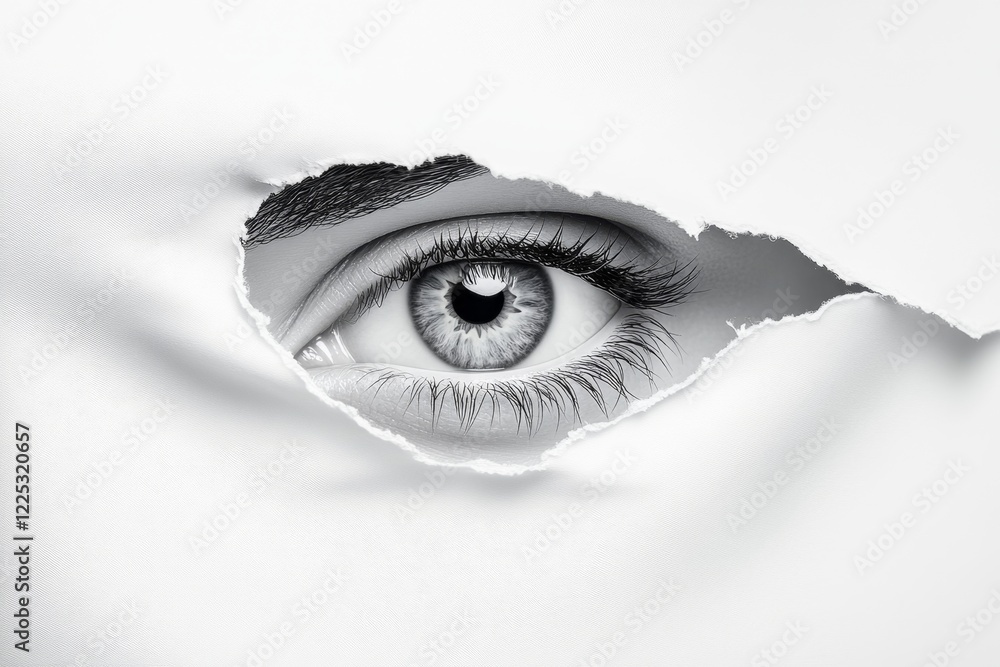 Aufkleber a minimalist depiction of a single eye peering out from behind a curtain, with sharp, clean lines an