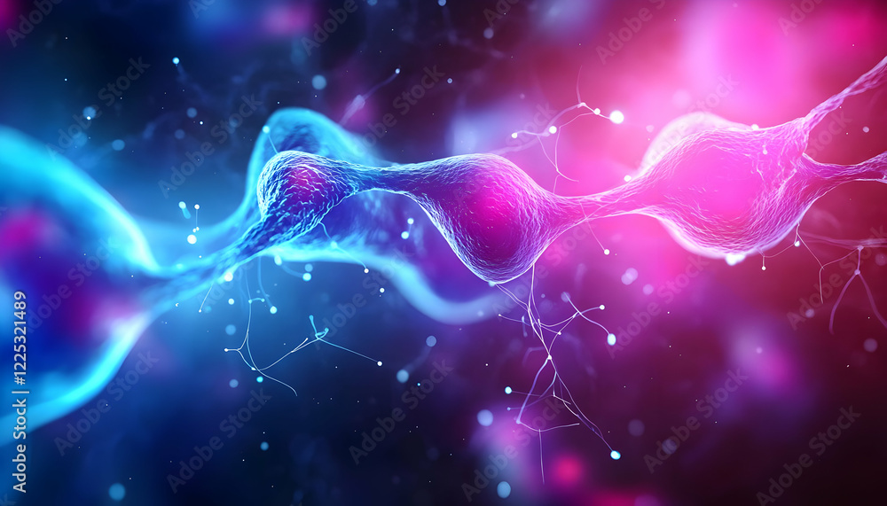Poster vibrant depiction of synapses firing, showcasing vivid color patterns in a neural network under abst