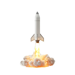 3D Space shuttle launches isolated on transparent background, shuttle rocket takes off successfully, concept. Spaceship launches, creative idea. Start up. PNG File 