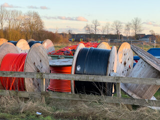 Rolls of high speed internet fiber optic cable