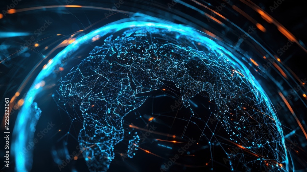 Aufkleber futuristic digital globe with glowing network connections representing global data and innovation