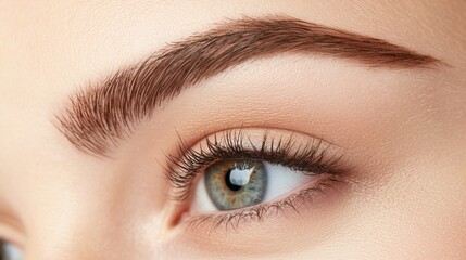 Obraz premium Captivating close up of woman s eye with flawless skin and beautifully styled eyebrows and lashes