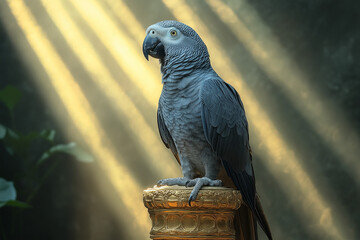 Fototapeta premium Majestic African Grey Parrot Perched on a Vibrant Branch