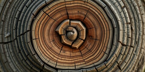 Naklejka premium Close-up view of a tree's knot and surrounding rings, tree knots, bark texture, branches