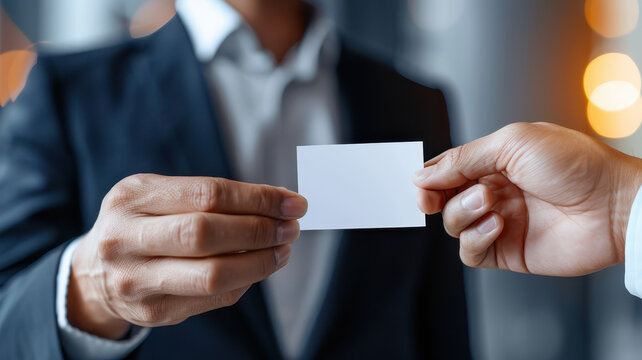 Close up of professionals exchanging business cards in formal setting