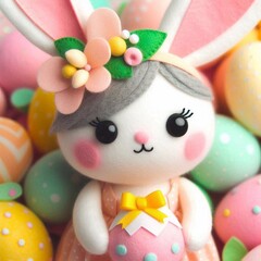 Obraz premium Cute bunny girl. Made of wool and felt. In very gentle colors.