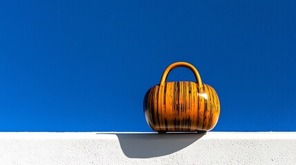Orange and Black Striped Handbag Against Blue Sky