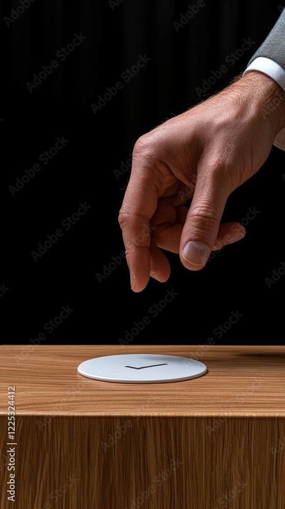 Poster hand touches a glowing checkmark icon on a tablet screen while engaging in an online class or work-f